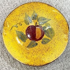 Vintage Italian Curved Yellow Bowl Apple Hand Painted Glossy Cottage Farmhouse